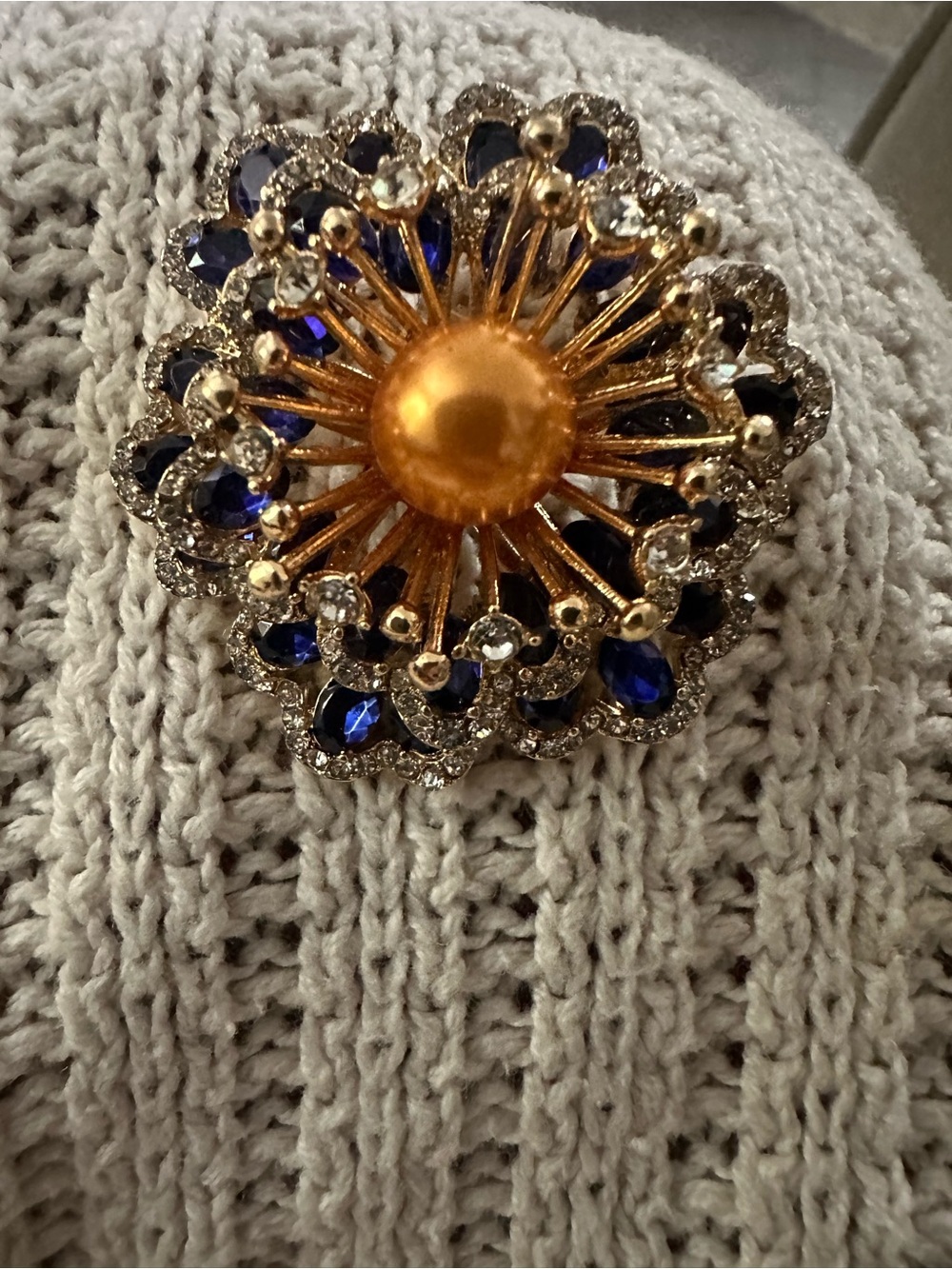Gold and Blue Floral Radiant Brooch - Women Jewelry